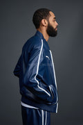 Men's Brayden Leather Track Suit Sweatsuit [Navy/White]