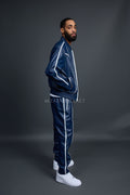 Men's Brayden Leather Track Suit Sweatsuit [Navy/White]