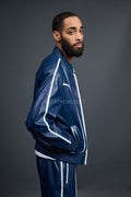 Men's Brayden Leather Track Suit Sweatsuit [Navy/White]