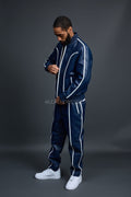 Men's Brayden Leather Track Suit Sweatsuit [Navy/White]