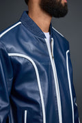 Men's Brayden Leather Track Suit Sweatsuit [Navy/White]