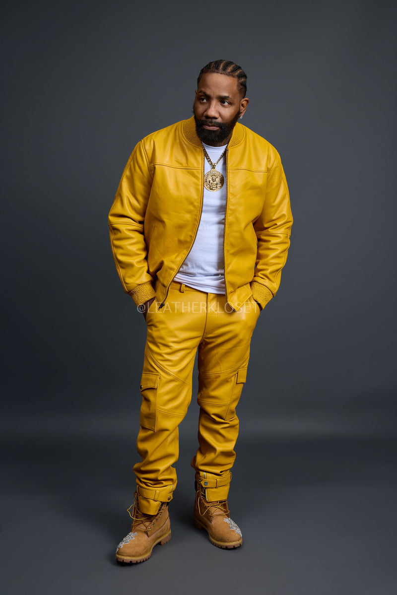 Men's Sunshine Set With Leather Stack Pants [Yellow]