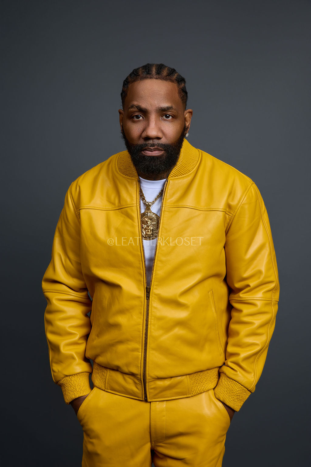 Men's Sunshine Set With Leather Stack Pants [Yellow]