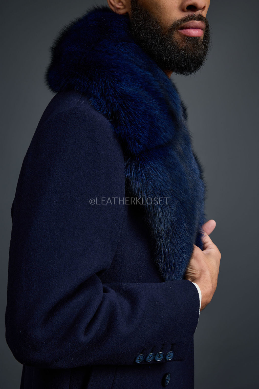 Men's Ambassador Cashmere Trench Coat With Fox Collar [Navy