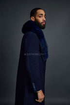 Men's Ambassador Cashmere Trench Coat With Fox Collar [Navy]