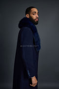 Men's Ambassador Cashmere Trench Coat With Fox Collar [Navy]