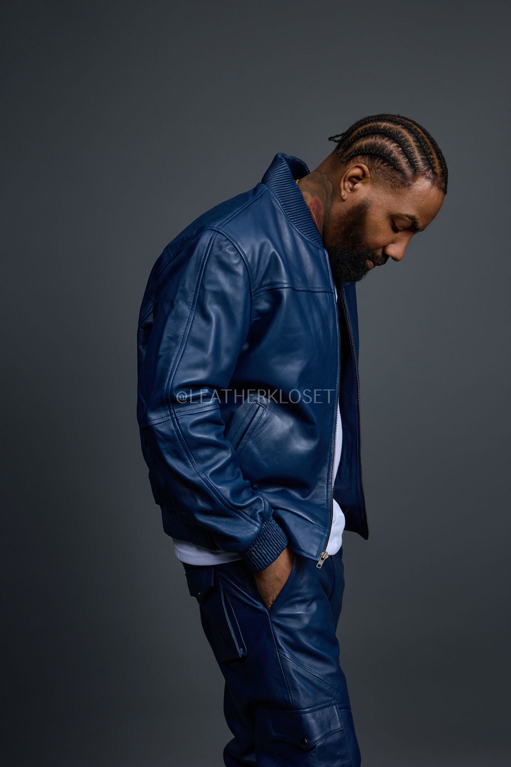 Men's Sunshine Set With Leather Stack Pants [Navy]