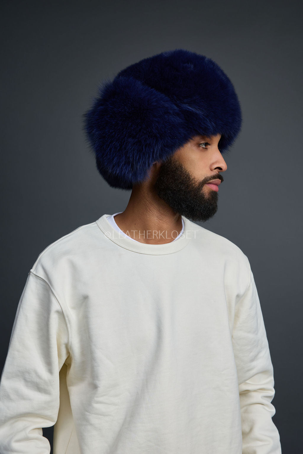 Unisex Fox Fur Russian Hat [Navy]