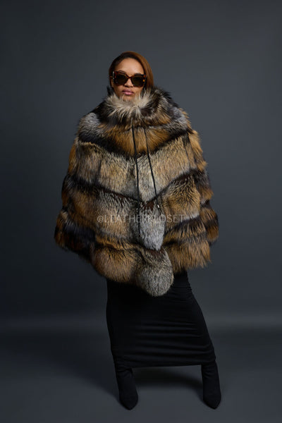 Foxey　プロヴァンス Women's Fox Fur Poncho [Cross Fox] – LeatherKloset
