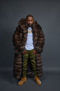 Men's Fox Fur Long Trench Coat [Brown]