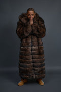 Men's Fox Fur Long Trench Coat [Brown]