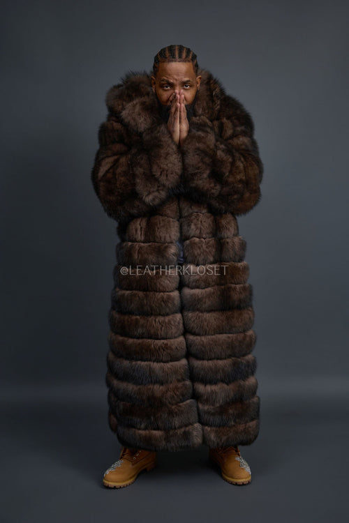 Men's Fox Fur Long Trench Coat [Brown]