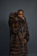 Men's Fox Fur Long Trench Coat [Brown]