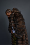 Men's Fox Fur Long Trench Coat [Brown]