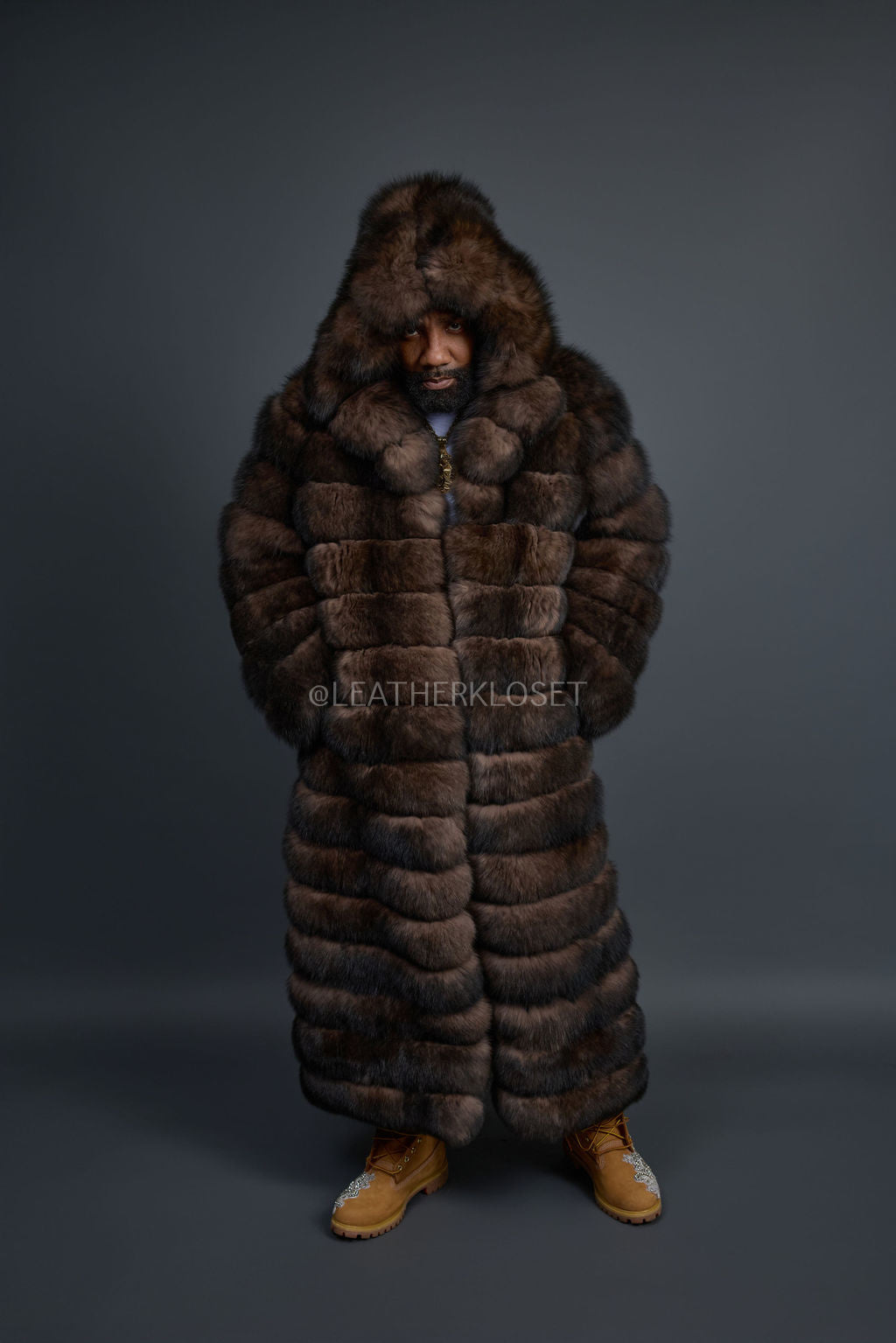 Men's Fox Fur Long Trench Coat [Brown] – LeatherKloset