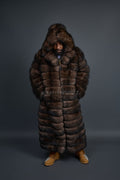 Men's Fox Fur Long Trench Coat [Brown]