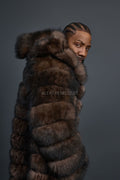 Men's Fox Fur Long Trench Coat [Brown]