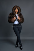 Women's Crop Fox Bomber With Hood [Brown]