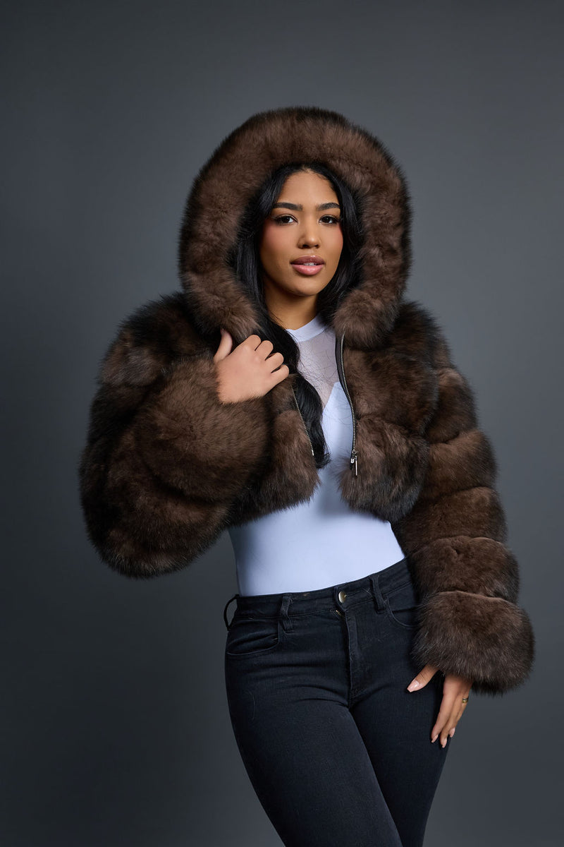 Women’s Crop Fox Bomber With Hood