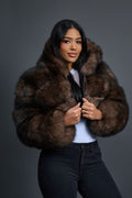 Women’s Crop Fox Bomber With Hood