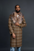 Men's Cashmere Trench Coat With Fox Collar [Brown Checks]