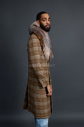 Men's Cashmere Trench Coat With Fox Collar [Brown Checks]