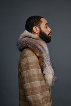 Men's Cashmere Trench Coat With Fox Collar [Brown Checks]