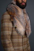 Men's Cashmere Trench Coat With Fox Collar [Brown Checks]