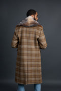 Men's Cashmere Trench Coat With Fox Collar [Brown Checks]