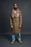 Men's Cashmere Trench Coat With Fox Collar [Brown Checks]