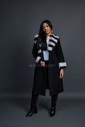 Women's Cashmere Trench Coat With Rex Trimming [Black]