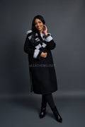 Women's Cashmere Trench Coat With Rex Trimming [Black]