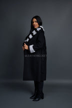 Women's Cashmere Trench Coat With Rex Trimming [Black]