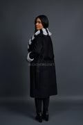 Women's Cashmere Trench Coat With Rex Trimming [Black]