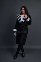 Women's Cashmere Trench Coat With Rex Trimming [Black]