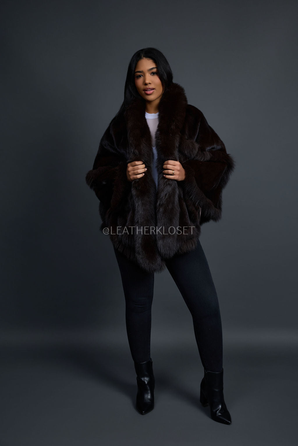 Women's Mink Poncho [Brown]