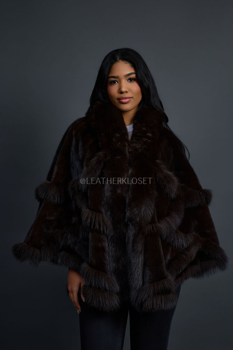 Women's Mink Poncho [Brown]