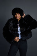 Women's Eva Full Skin Fox Bomber [Black]