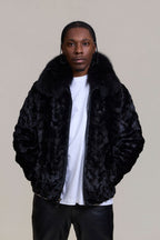 Men's Mink with Fox Fur Bomber Jacket [Black]
