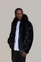 Men's Mink with Fox Fur Bomber Jacket [Black]