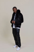 Men's Mink with Fox Fur Bomber Jacket [Black]