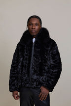 Men's Mink with Fox Fur Bomber Jacket [Black]