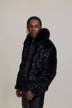 Men's Mink with Fox Fur Bomber Jacket [Black]