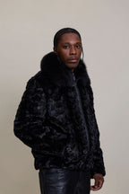 Men's Mink with Fox Fur Bomber Jacket [Black]