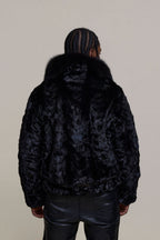 Men's Mink with Fox Fur Bomber Jacket [Black]
