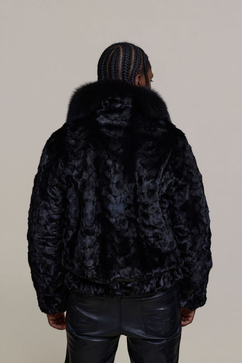 Men's Mink with Fox Fur Bomber Jacket [Black]