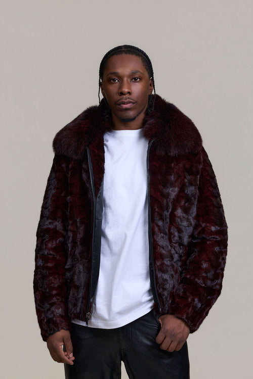 Men's Mink with Fox Fur Bomber Jacket [Wine]