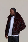 Men's Mink with Fox Fur Bomber Jacket [Wine]
