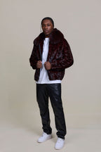 Men's Mink with Fox Fur Bomber Jacket [Wine]