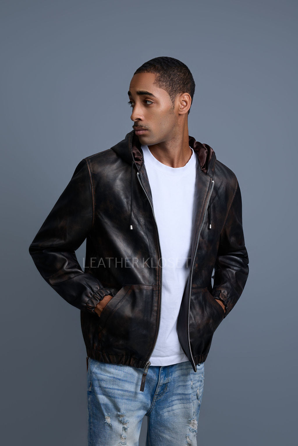 Men's Leather Hoodie [Copper]